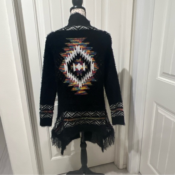 Aztec Print Long Sleeve Cotton Long Sleeves  Fringe Cardigan Bohemian Size S - Picture 3 of 11